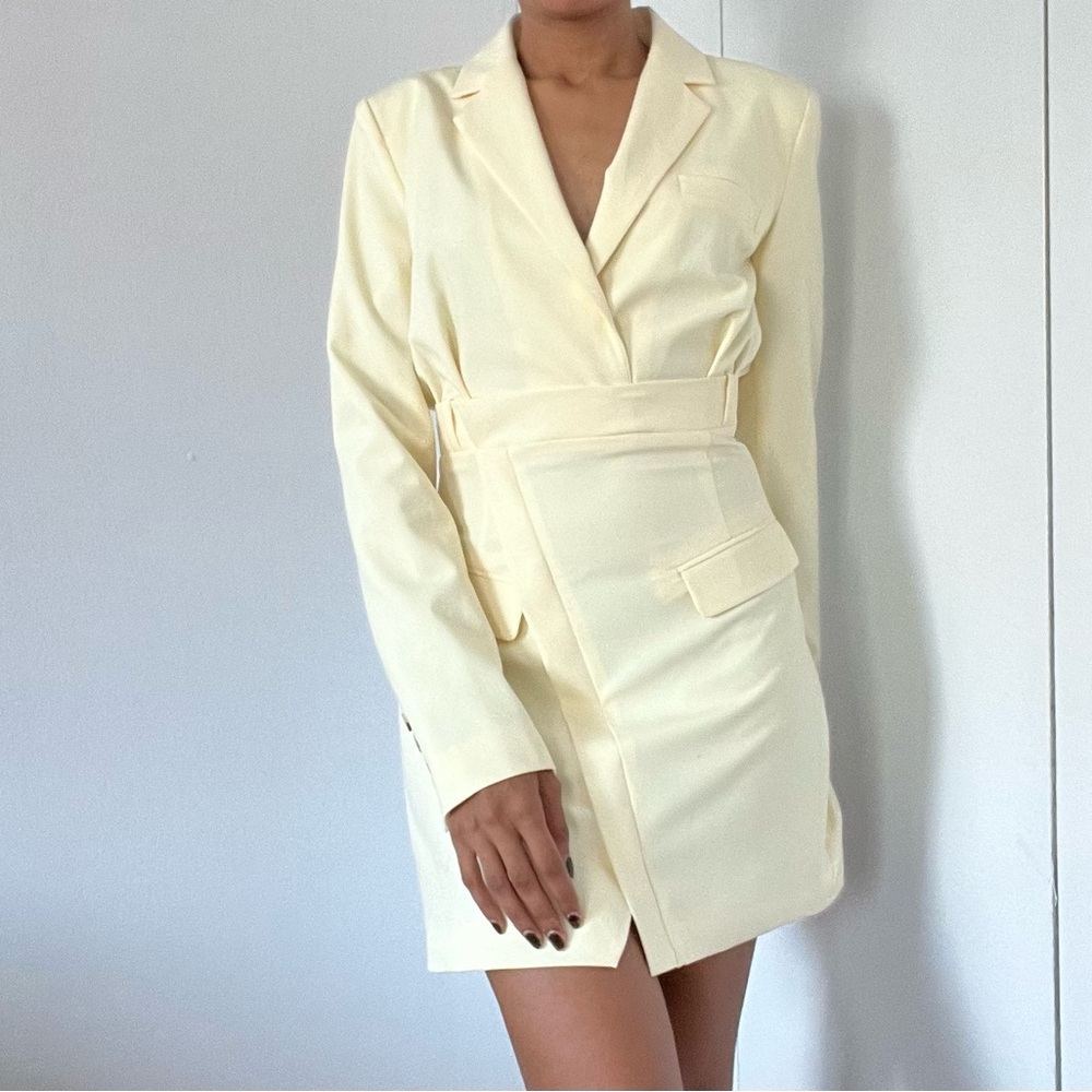 Zara light yellow blazer dress